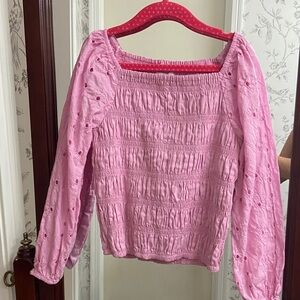 Abercrombie Kids Light Pink Smocked Long Sleeve Top